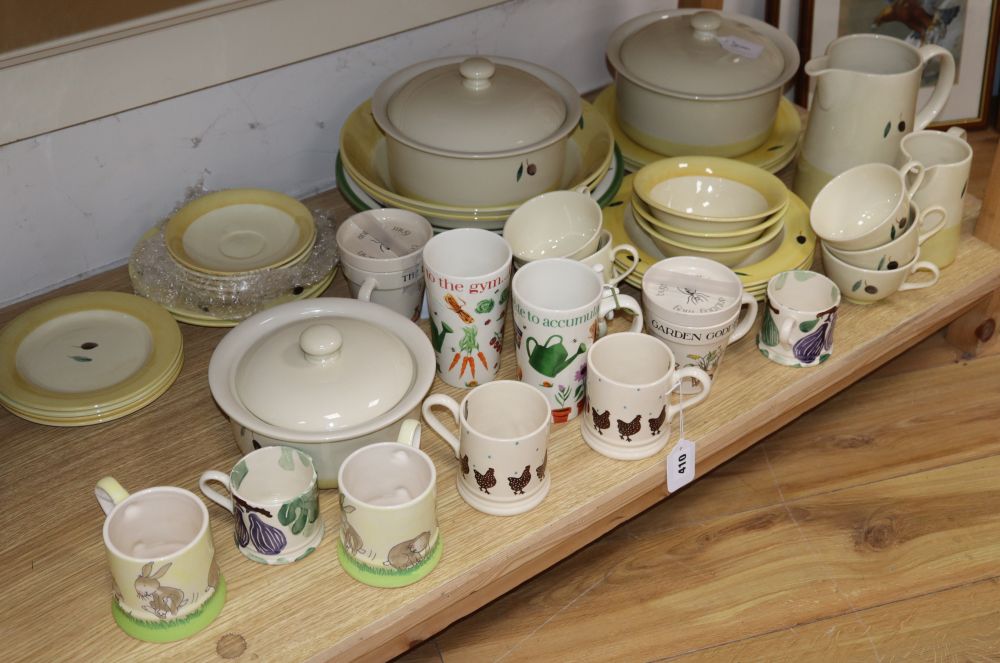 Ten pottery mugs, including four by Emma Bridgewater, a Cretan pottery bowl and a Poole Fresco pattern part table service